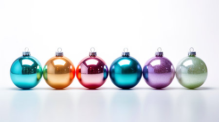 Multi colored Christmas tree balls on a white background isolated.の素材