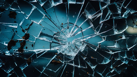 Broken glass with patterns of light and dark stripes.の素材