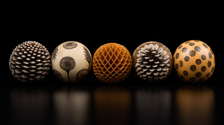 Fir tree balls with a variety of patterns in isolation.の素材