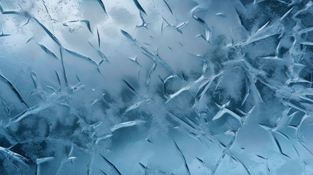 The chilling texture of glass with characteristic frozen lines.の素材