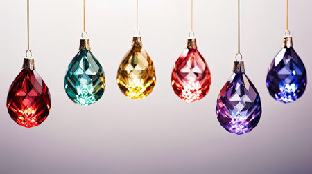 Bright and shimmering Christmas tree toys isolated.の素材