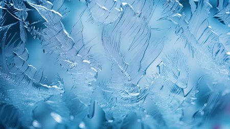 Frozen glass texture with ice coating and crystal patterns.の素材