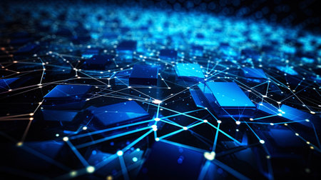 Abstract technological background with digital nets and electronic elements.の素材