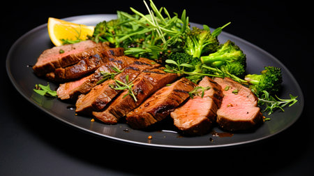Isolated cooked meat with greens.の素材