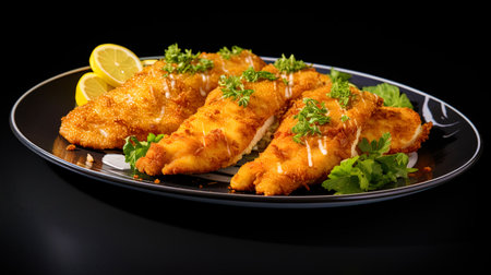 Isolated dish: chicken with a golden crust.の素材