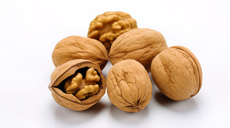 Isolated walnuts on a white background.の素材