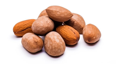 Brazilian nuts on a white background are isolated.の素材