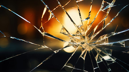Broken glass with bright reflections of light on each fragment.の素材