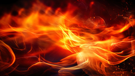 The curved textures of fire tongues with orange flashes.の素材
