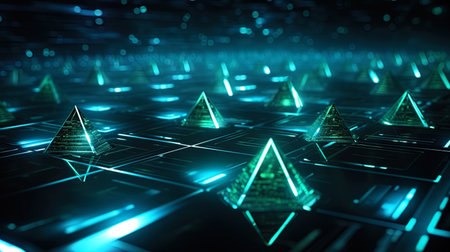 The background with technological geometric shapes and laser rays.の素材