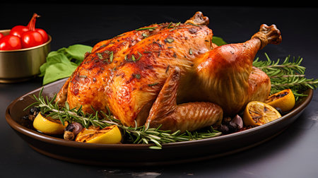 The prepared whole chicken with herbs and spices isolated.の素材