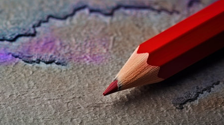 Red pencil in isolation with the texture.の素材