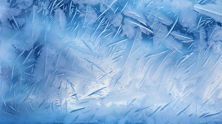 The texture of glass covered with ice crystals and frozen patterns.の素材