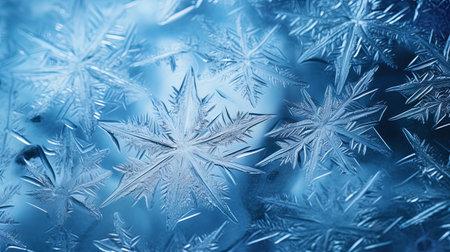 The texture of frozen glass with ice patterns in the form of stars.の素材
