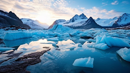 Global warming: melting glaciers and climate change.の素材