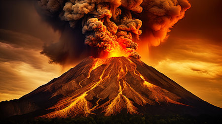Exciting scene: the moment when the volcano reveals his fire.の素材
