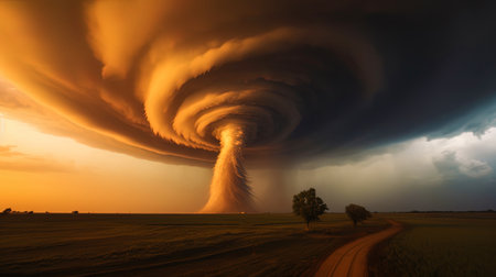 Apocalypse in the air: a vortex of a tornado in the center of the element.の素材