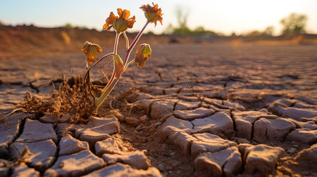Drought: dried soil and wilted plants.の素材