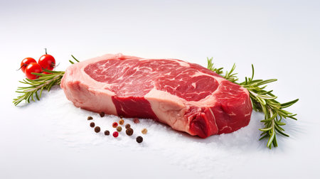 The white background emphasizes freshness: a piece of meat in isolation.の素材