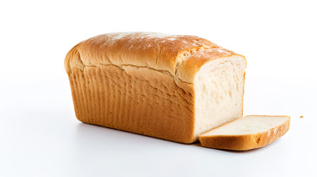 Gastronomic purity: white bread in isolation on a white background.の素材