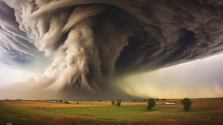 The threat of nature: Tornado creates a whirlwind of dust and clouds.の素材