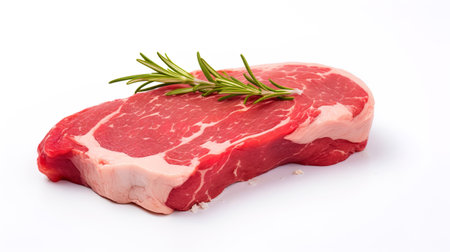 Gastronomic purity: isolated a piece of meat on a white background.の素材