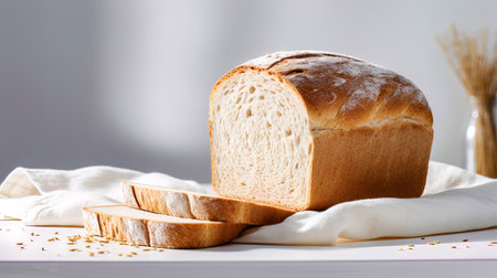 The freshness of each piece: white bread on an ideal white canvas.の素材