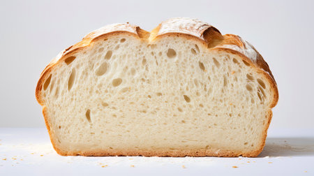 Open the taste: isolated white bread on a light white canvas.の素材