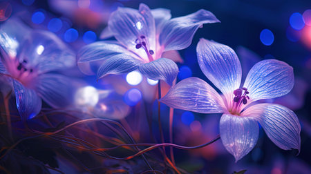 Enchanting of winter light: a background of iridescent flowers resembling magic lights.の素材