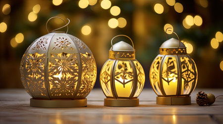 Christmas wallpapers with festive lanterns and soft light.の素材