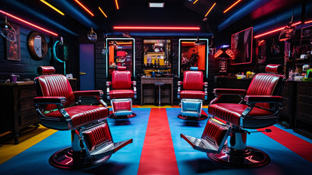 Barbershop with neon accents: modernization and bright style.の素材