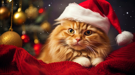 A portrait of a cat with a smile and a cheerful look in the festive atmosphere.の素材