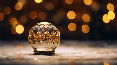 A glass ball with the image of snowflakes and golden details.の素材