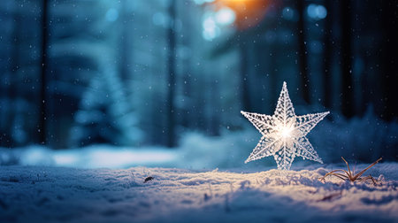 A winter background with a New Year star shining with all its splendor.の素材