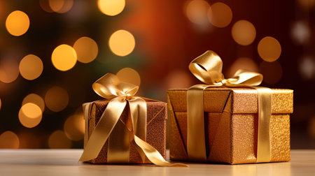 Gift boxes with a Christmas decorated ribbon.の素材