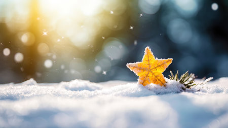 A winter background with a New Year star and snow pollen in the air.の素材