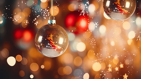 Christmas background with flickering toys and brilliance.の素材