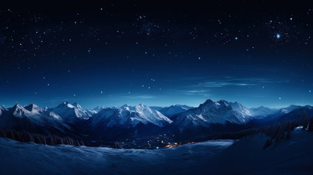 Christmas night: background with lights and snowy peaks.の素材