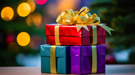 Colorful Christmas gifts that create a cheerful mood.の素材