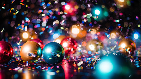 Christmas party: Von with festive balls and confetti.の素材