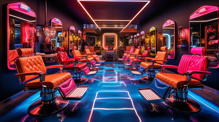 Neon barbershop with an ultramodern interior.の素材
