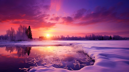 Magic of winter sunset: background in shades of pink and lilac, creating the magical radiance of su.の素材
