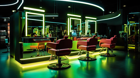Luminous neon lights in a hairdresser.の素材