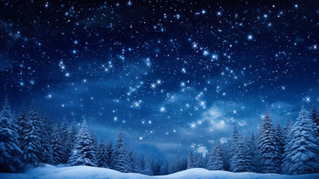 The starry sky of New Year's Eve against the backdrop of bright snowflakes.の素材