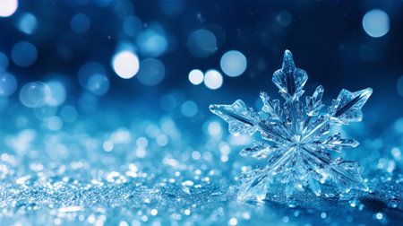 New Year's background with a crystal clean star and sparkling snow.の素材