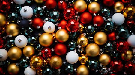 The background of Christmas joy with festive balls and confetti.の素材