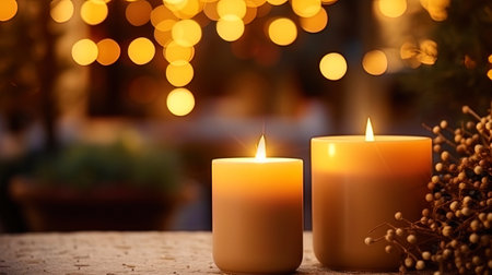 The background of Christmas comfort with a warm light of candles.の素材