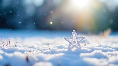 The background with the New Year star and lush radiant snow.の素材