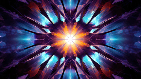 Winter kaleidoscope: symmetrical patterns and iridescent shades resembling kaleidoscope.の素材