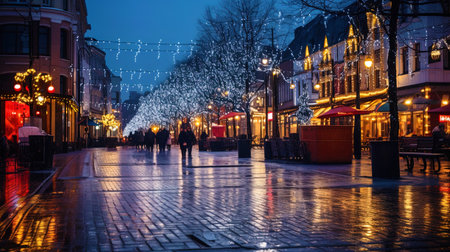 Square illuminated by New Year's lights with a festive mood.の素材